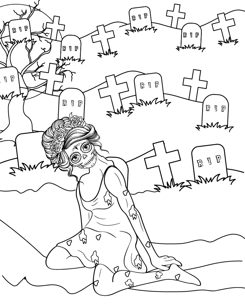 Garota Zumbi Para Colorir 13